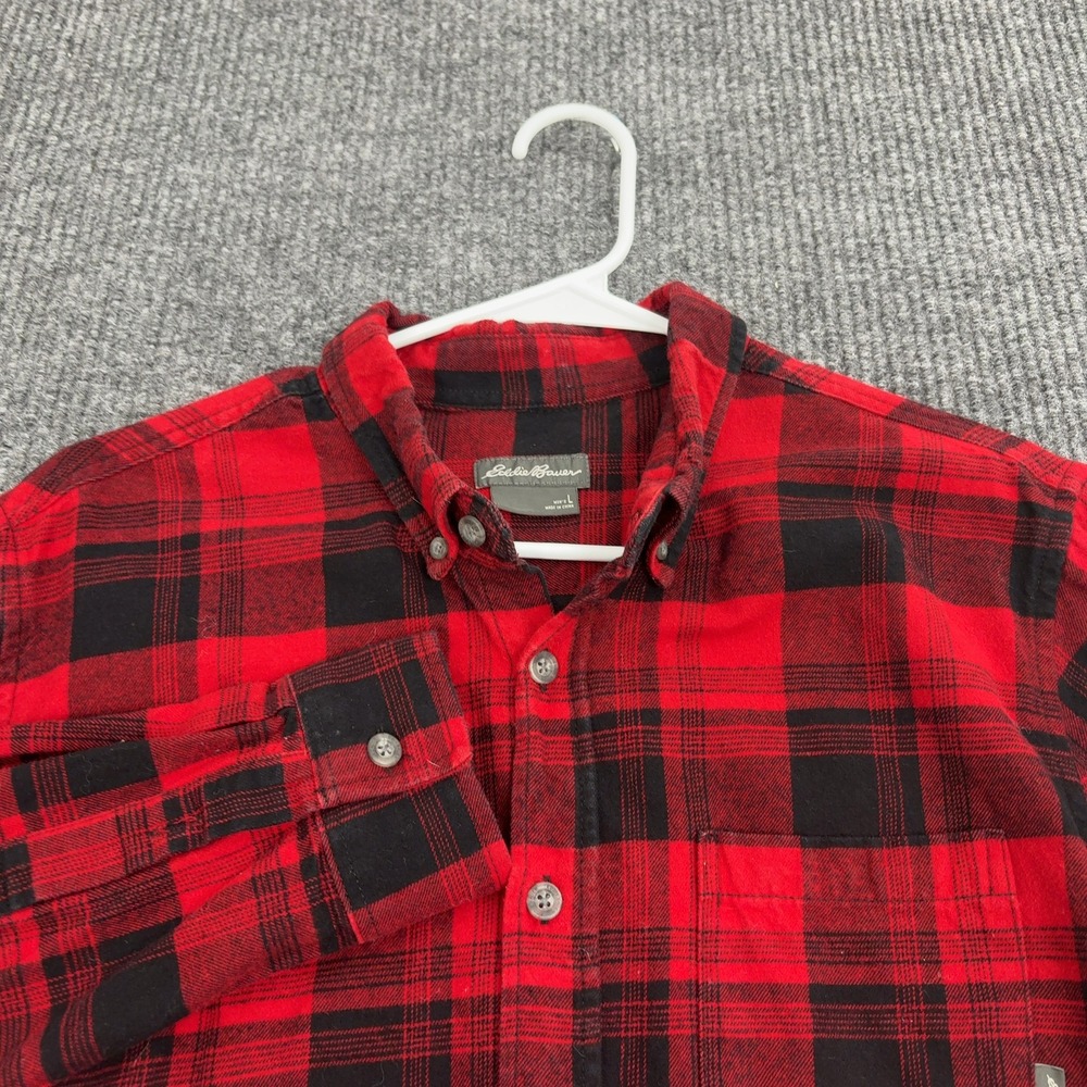 Eddie Bauer Shirt Mens L Red 100% Buffalo Plaid Flannel Button Down Casual Style